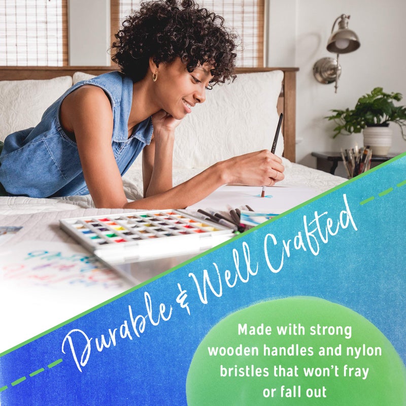 Crafts 4 ALL فرشاة طلاء أكريليك من كرافتس 4 أول - عبوة من 12 فرشاة احترافية، عريضة ورقيقة، شعر نايلون لفرش الفنانين - مجموعة فرشاة طلاء بالجملة للرسم بالألوان المائية، القماش، الحرف، التفاصيل والرسم بالزيت - Image 5
